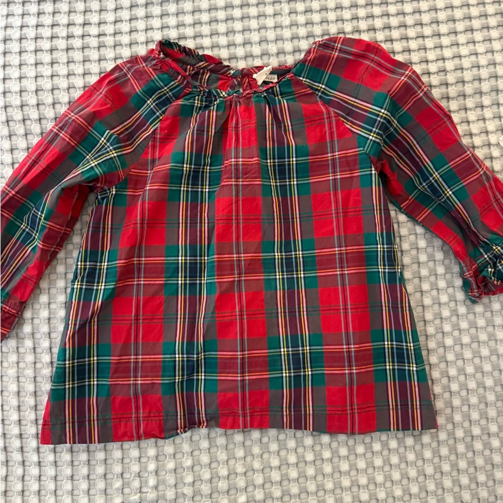 Girls Crewcuts Plaid Top Size 10 Red Green Holiday Long Sleeve Blouse Cute